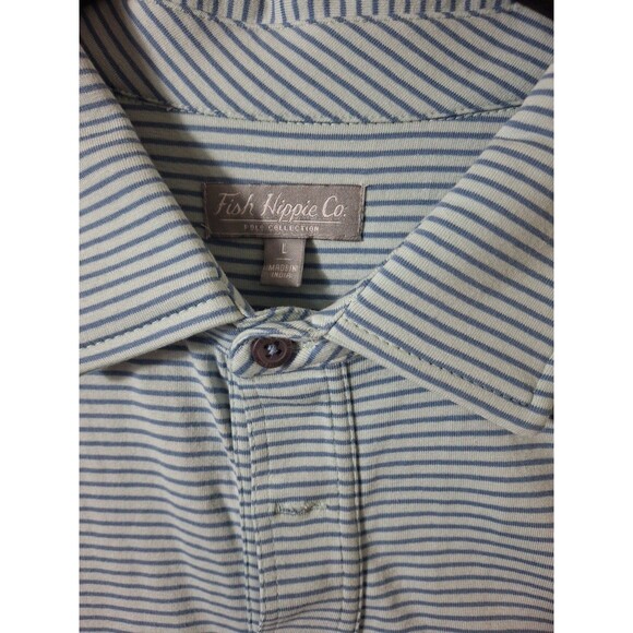 Fish Hippie Polo Shirt Blue Stripes Collared Golf Tennis Striped Men's Large - Picture 3 of 5